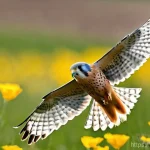 황조롱이와 매의 차이 - **Prompt 1: Eurasian Kestrel in "Holy Spirit" Flight**
    A male Eurasian Kestrel (Faucon cr&eacute;cerell...