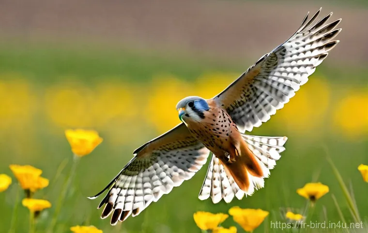 황조롱이와 매의 차이 - **Prompt 1: Eurasian Kestrel in "Holy Spirit" Flight**
A male Eurasian Kestrel (Faucon crécerell...